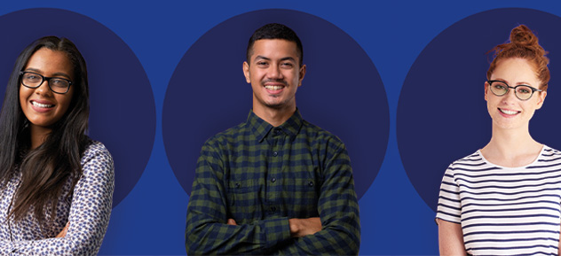 Image of three people with blue background