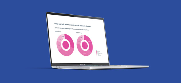 Mobile image of a laptop screen showing data from an engagement survey, part of an employer branding engagement survey example case study