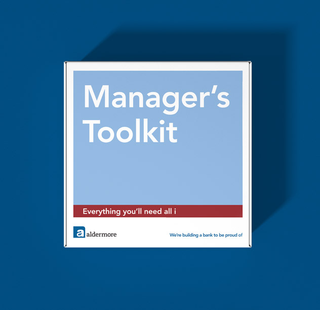 Square image of a managers toolkit showing case study for employer branding internal comms, blue background