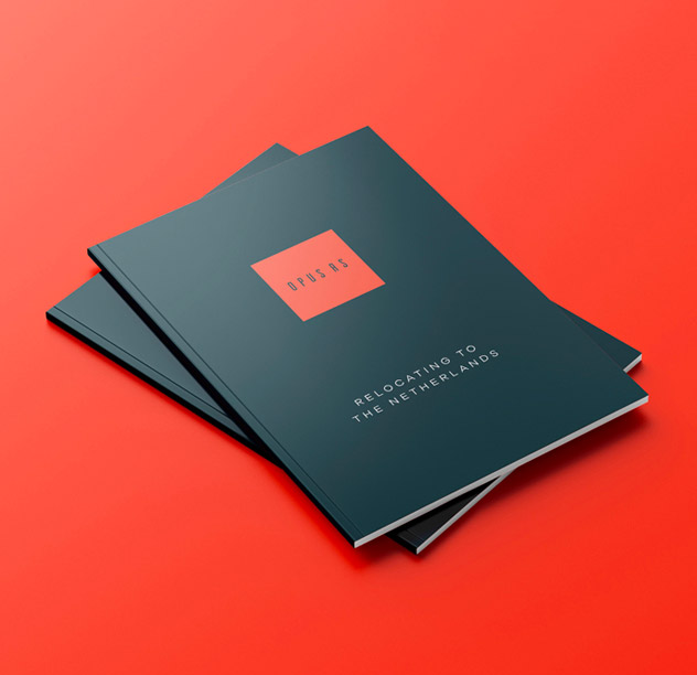Square image of a stack of brochures from an employer branding onboarding and induction case study, with a red colour background.